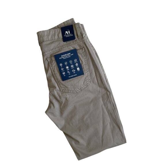American Heritage Men's Khaki Trouser Pants Size 32 Slim Fit Stretch Beige NEW - Picture 4 of 15